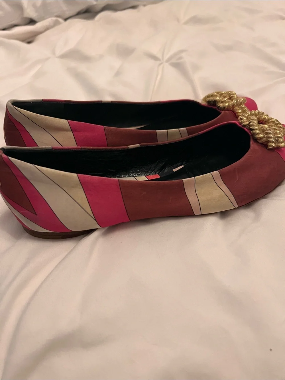 Emilio Pucci Pink Silk Multi-Color Embellished Ballet Flats